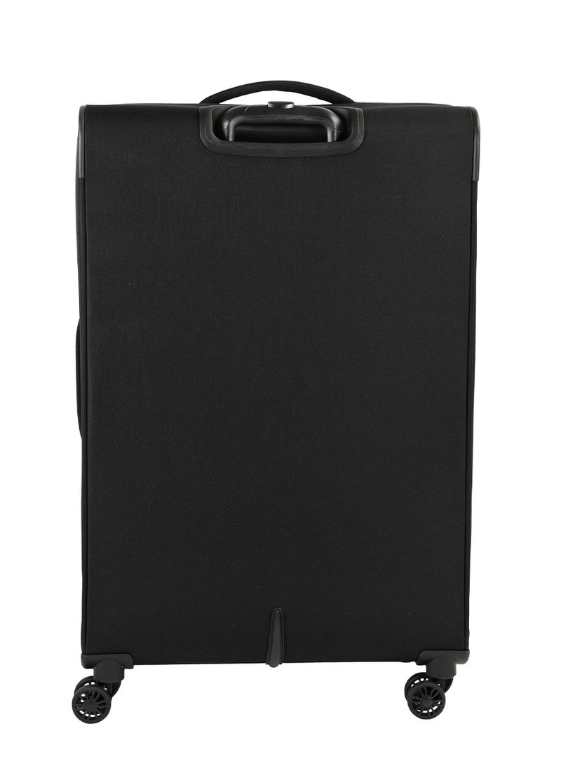 AMERICAN TOURISTER Marina Suitcase, Check-In Size 81 cm / 30 inch, 4 Spinner Wheels, Soft Top, 100% Polyester, Black|Inner Mesh Zippered Pocket|Expandable|TSA Lock|Voluminous Front Pocket - 3 Years International Warranty - Image 3